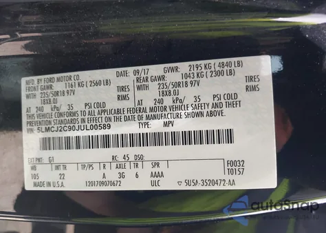 2018 Lincoln Mkc Select z USA, uszkodzony, nr VIN 5LMCJ2C90JUL00589